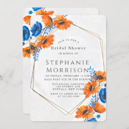 青とオレンジポピー金ゴールドブライダルシャワー 招待状