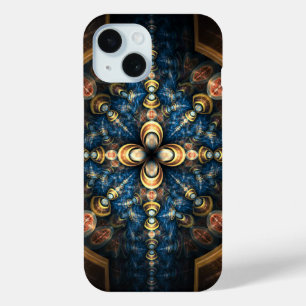 青とオレンジモダンのメダリオン iPhone 15ケース