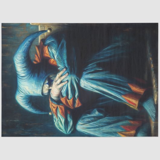 青とオレンジ色の悲しいジェスター 薄葉紙 (正面)