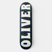 青とカスタム緑のスコットランドタータンチェックのチェッカー盤 スケートボード (正面)