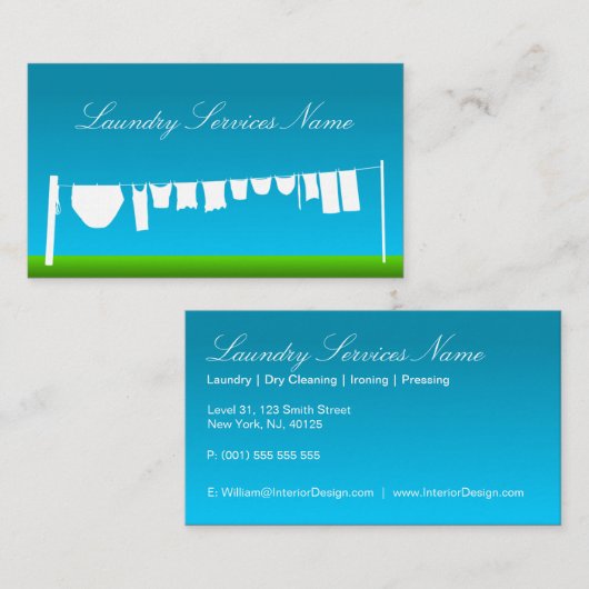 青とカッコいい緑のランドリーサービスの名刺 名刺 (正面/裏面)
