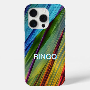 青とカラフルティール（緑がかった色）の波状デザイン iPhone 15 PROケース