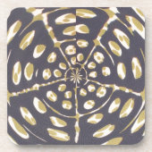 青とクリーミーな円水玉模様楕円パターン コースター (正面)