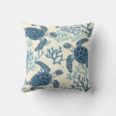 青とクリームのウミガメのモノグラム クッション (裏面)