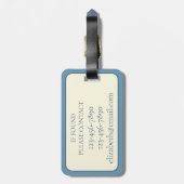 青とクリームのウミガメのモノグラム ラゲッジタグ (裏面縦)