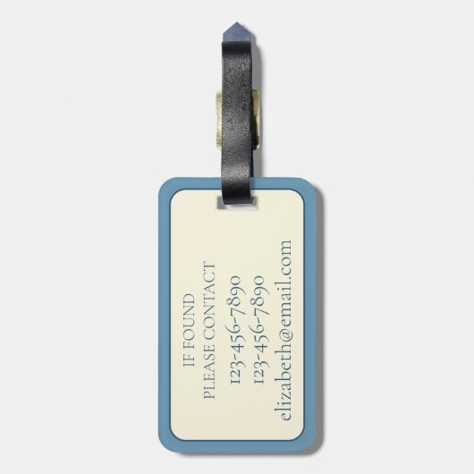 青とクリームのウミガメのモノグラム ラゲッジタグ (裏面縦)