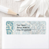 青とクリームのダマスクの華やかなパターン ラベル (インサイチュ)
