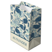 青とクリームの海岸ウミガメ ミディアムペーパーバッグ (裏面アングル)