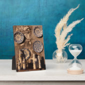 青とクリームの陶器のウンブリアのポスター フォトプラーク (側面)