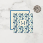 青とクリームウミガメのモノグラム ノートカード (正面/裏面インサイチュ)