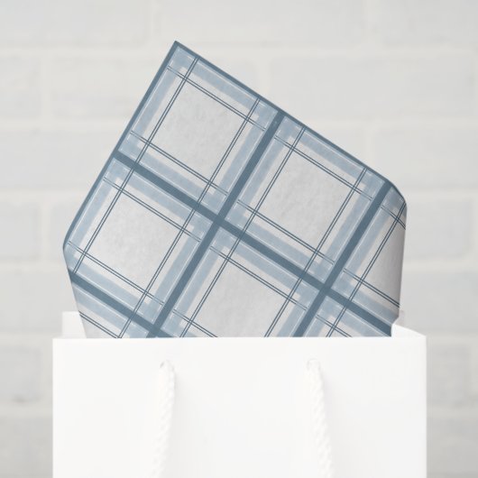青とクリームパターン（の模様が）あるの格子柄 薄葉紙 (ギフトバッグ)