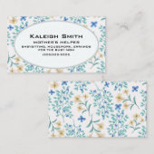 青とクリームフローラオンホワイト母ヘルパー コーリングカード (正面/裏面)