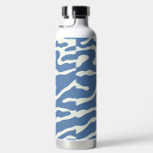 青とクリームモダン抽象芸術の波線パターン ウォーターボトル (右面)