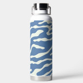 青とクリームモダン抽象芸術の波線パターン ウォーターボトル (背面)