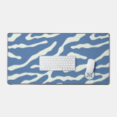 青とクリームモダン抽象芸術の波線パターン デスクマット (キーボード&マウス)