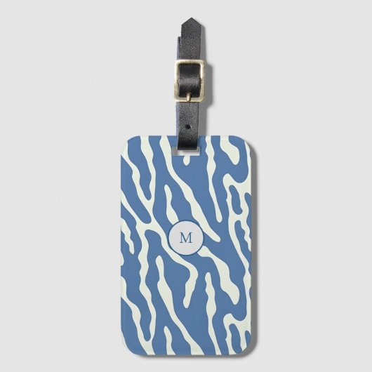 青とクリームモダン抽象芸術の波線パターン ラゲッジタグ (正面縦)