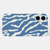 青とクリームモダン抽象芸術の波線パターン Case-Mate iPhoneケース (裏面 (横))
