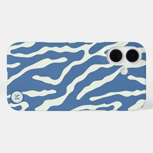 青とクリームモダン抽象芸術の波線パターン Case-Mate iPhoneケース (裏面 (横))