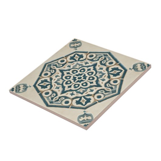 青とクリーム幾何学模様セラミックタイル タイル (側面)