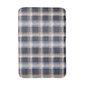青とクリーム色のチェックストライプ バスマット (正面縦)
