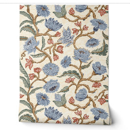 青とクリーム色の花柄 シノワズリーチンツ(L) 壁紙