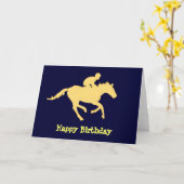 青とクリーム色の馬の誕生日カード カード (黄色い花)