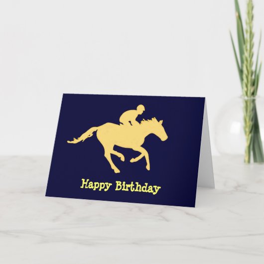 青とクリーム色の馬の誕生日カード カード (正面)