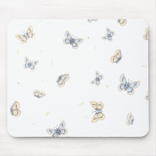 青とクレーム蝶ガーデン魅力的ファナメント マウスパッド (正面)