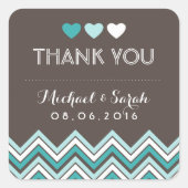 青とグレーのシェブロン柄ありがとうごシール スクエアシール (正面)