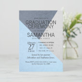 青とグレーのジオ三角形の卒業式 招待状 (スタンド正面)