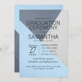 青とグレーのジオ三角形の卒業式 招待状 (正面/裏面)