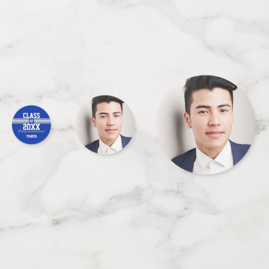 青とグレーの卒業写真おめでとう コンフェッティ (正面)