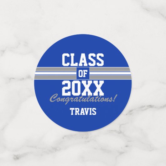 青とグレーの卒業写真おめでとう コンフェッティ (スモール正面)