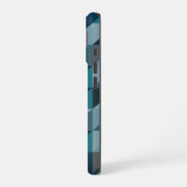青とグレーの幾何学的な三角形のパターン iPhone 16ケース (左側面)
