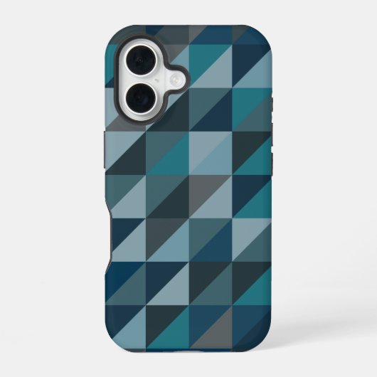 青とグレーの幾何学的な三角形のパターン iPhone 16ケース (裏面)