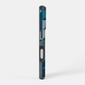 青とグレーの幾何学的な三角形のパターン iPhone 16ケース (右側面)