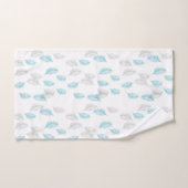 青とグレーの葉パターン バスタオルセット (ハンドタオル)