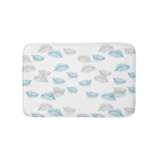 青とグレーの葉パターン バスマット (正面)