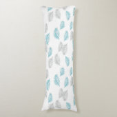 青とグレーの葉パターン ボディピロー (正面縦)