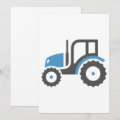 青とグレーの農場トラクターアイコン 招待状 (正面/裏面)