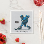 青とグレーホッケープレイヤー誕生日パーティー スタンダードカクテルナプキン (インサイチュ)