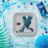 青とグレーホッケープレイヤー誕生日パーティー ペーパープレート (パーティー)