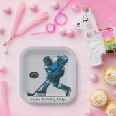 青とグレーホッケープレイヤー誕生日パーティー ペーパープレート (パーティー)