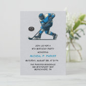 青とグレーホッケープレイヤー誕生日パーティー 招待状 (スタンド正面)