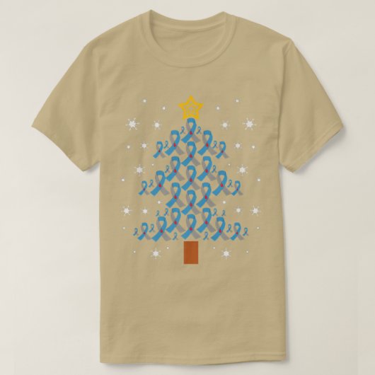 青とグレーリボンクリスマスツリー型1糖尿病アウェア Tシャツ (デザイン正面)