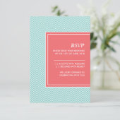 青とコーラルのシェブロン RSVP カード (スタンド正面)
