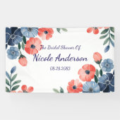 青とコーラルの水彩花束 ブライダルシャワー 横断幕 (横)
