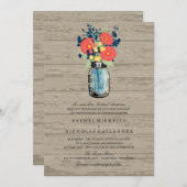 青とコーラルガーデンメイソンジャールウッド | ウェディング 招待状 (正面/裏面)