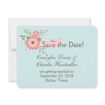 青とサンゴのフローラ結婚式の日付カードを保存