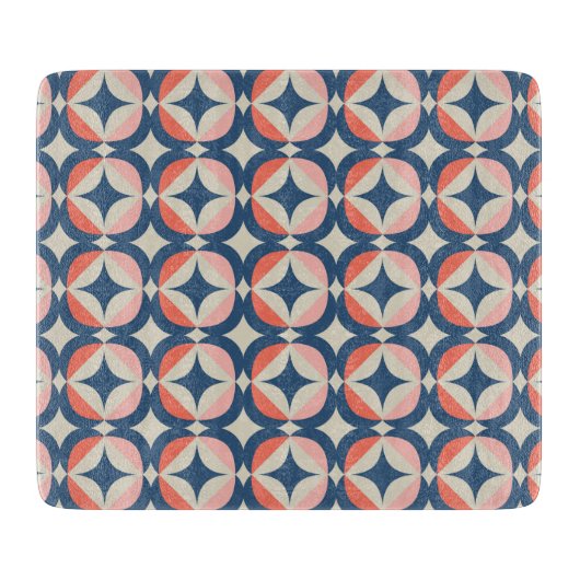 青とサンゴの幾何学模様 カッティングボード (正面)